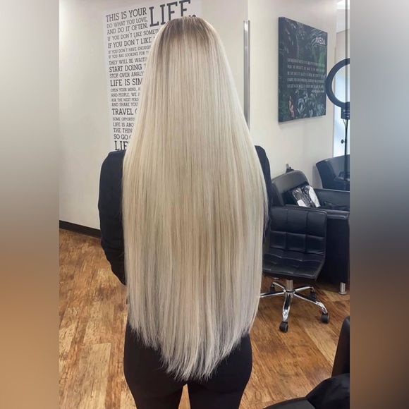 Custom 26” Bellami i Tip Hair Extensions 8 Packs Platinum Ash Blonde Rooted Mix - Picture 2 of 8